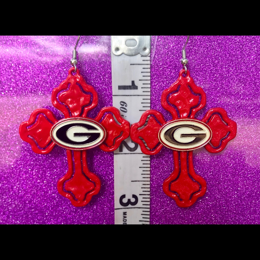 Cutout Cross Red Georgia Bulldogs Earrings